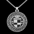 Cusick Irish Coat Of Arms Interlace Round Silver Family Crest Pendant