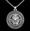 McElhaney Irish Coat Of Arms Interlace Round Silver Family Crest Pendant