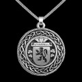 OFarrell Irish Coat Of Arms Interlace Round Silver Family Crest Pendant