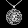 Clarke Irish Coat Of Arms Interlace Round Silver Family Crest Pendant