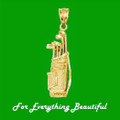 Golf Clubs With Bag Textured 14K Yellow Gold Pendant Charm
