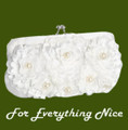 White Silk Floral Cream Pearl Accents Evening Bag Bridal Purse