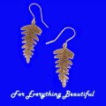 Fern Leaf Plant Themed Drop Sheppard Hook Bronze Earrings