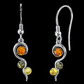 Baltic Amber Three Stone Abstract Drop Sheppard Hook Sterling Silver Earrings