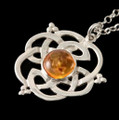 Celtic Knot Amber Floral Puff Motif Sterling Silver Pendant