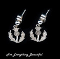 Scotland Thistle Floral Emblem Design Sterling Silver Drop Earrings