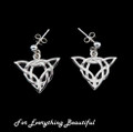 Celtic Knotwork Triangular Motif Sterling Silver Drop Earrings