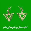 Celtic Knotwork Triangular Motif 9K Yellow Gold Drop Earrings