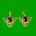 Celtic Knot Oval Purple Amethyst Drop 9K Yellow Gold Earrings