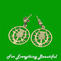 Thistle Wire Design Floral Emblem Circular Small 9K Yellow Gold Earrings