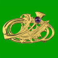 Scotland Thistle Amethyst Design Floral Emblem 9K Yellow Gold Brooch
