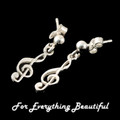 Treble Clef Design Musical Note Drop Small Sterling Silver Earrings