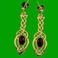 Celtic Knotwork Leaf Smokey Quartz Drop 9K Yellow Gold Earrings