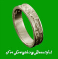 Scotland Thistle Narrow Mens Wedding 9K White Gold Ring Band Sizes R-Z