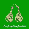 Celtic Floral Design Trinity Knot Drop 9K Yellow Gold Earrings
