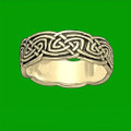 Celtic Interlace Leaf Knotwork Wide 14K Yellow Gold Mens Ring Wedding Band