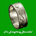 Scotland Thistle Wide Mens Wedding 9K White Gold Ring Band Sizes A-Q