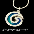 Seascape Wave Enamel Round Small Sterling Silver Pendant