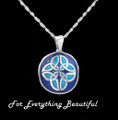 Celtic Trinity Knotwork Blue Enamel Circular Sterling Silver Pendant