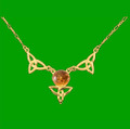 Celtic Treble Trinity Knot Amber Design 9K Yellow Gold Necklace