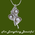 Lily Floral Triple Cultured Freshwater Pearl Stylish Pewter Pendant