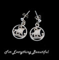Viking Ship Design Norse Round Small Drop Sterling Silver Earrings