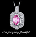 Pink Sapphire Oval Cut Cubic Zirconia Framed Sterling Silver Pendant