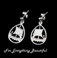 Viking Long Ship Oval Design Drop Sterling Silver Earrings