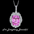 Pink Sapphire Cushion Cut Cubic Zirconia Framed Gallery Sterling Silver Pendant