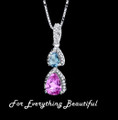 Pink Sapphire Blue Topaz Pear Cut Cubic Zirconia Accent Sterling Silver Pendant