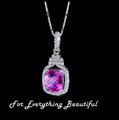 Pink Sapphire Cushion Cut Cubic Zirconia Halo Crown Sterling Silver Pendant