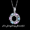 Pink Sapphire Blue Topaz Marquise Cut Cubic Zirconia Accent Sterling Silver Pendant