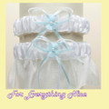 White Blue Organza Floral Satin Ribbon Wedding Bridal Garter Set