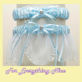 White Blue Dainty Floral Chain Organza Wedding Bridal Garter Set