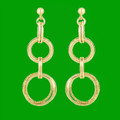 14K Yellow Gold Interlinked Textured Smooth Circle Drop Earrings