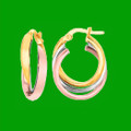 14K Tri-Colour Gold Interlinked Domed Tube Hoop Earrings