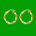 14K Tri-Colour Gold Twist Detail Circular Hoop Earrings
