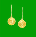 14K Yellow Gold Mesh Round Ball French Wire Hook Earrings