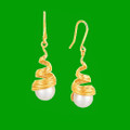 14K Yellow Gold Cultured White Pearl Filament Spiral Hook Earrings