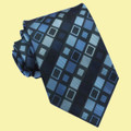 Blue Shades Square Thatch Pattern Formal Wedding Straight Mens Neck Tie