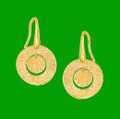14K Yellow Gold Textured Weave Round Disc French Wire Earrings