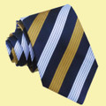 Yellow White Dark Blue Rail Stripes Formal Wedding Straight Mens Neck Tie