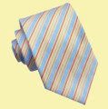 Light Blue Orange Gold Diagonal Stripes Formal Wedding Straight Mens Neck Tie