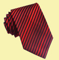 Scarlet Red Cherry Black Diagonal Stripes Formal Wedding Straight Mens Neck Tie