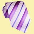 Pale Pink Purple Stripes Floral Pattern Formal Wedding Straight Mens Neck Tie
