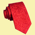 Scarlet Red Floral Embossed Pattern Formal Wedding Straight Mens Neck Tie