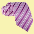 Light Pink Purple White Diagonal Stripes Formal Wedding Straight Mens Neck Tie