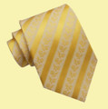 Gold Yellow Floral Embossed Stripes Formal Wedding Straight Mens Neck Tie