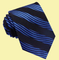 Black Electric Blue Wave Stripes Formal Wedding Straight Mens Neck Tie
