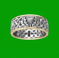 Celtic Wild Thistle Emblem Interlace Mens 14K Two Tone White Gold Ring Band
